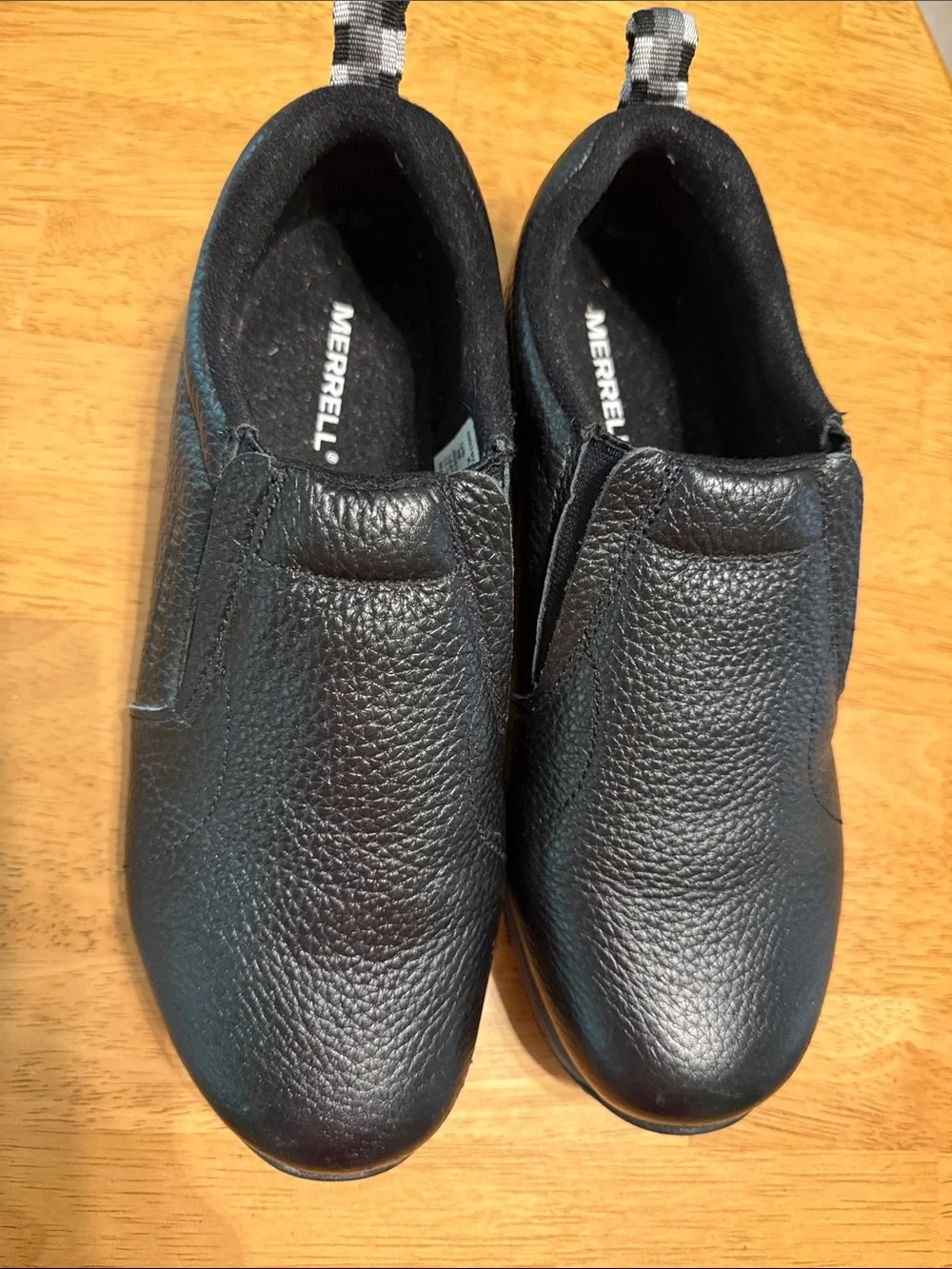 Merrell Black Pebbled Leather Kids Slip-On Loafers